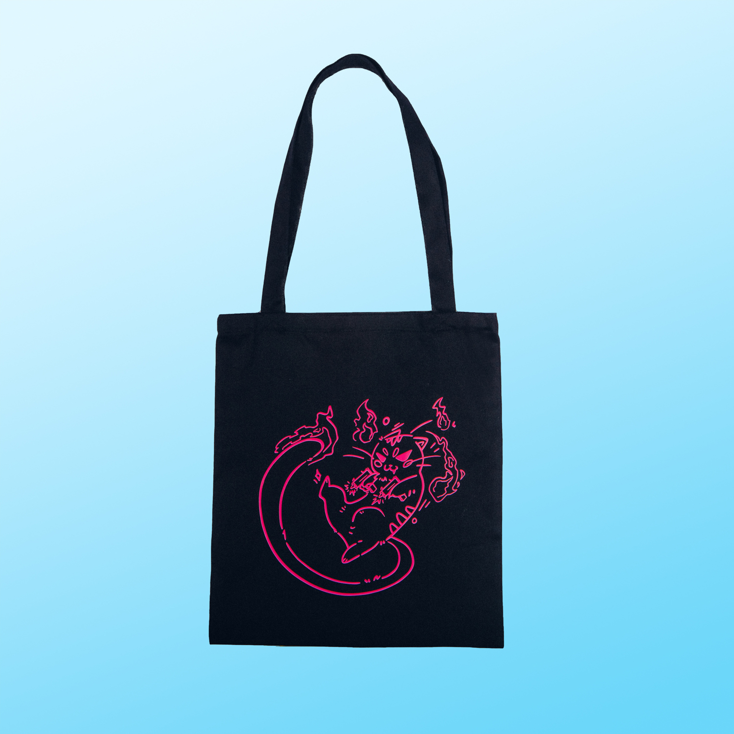 Чёрный шоппер с розовым рисунком кота